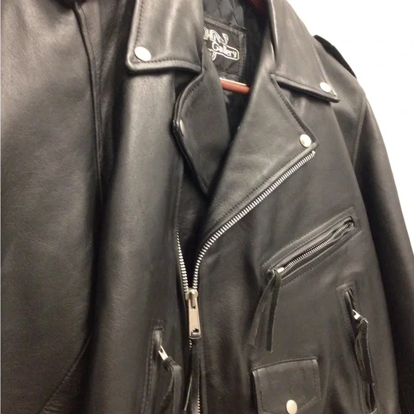 Classic Black Leather Biker Jacket - Picture 7 of 15